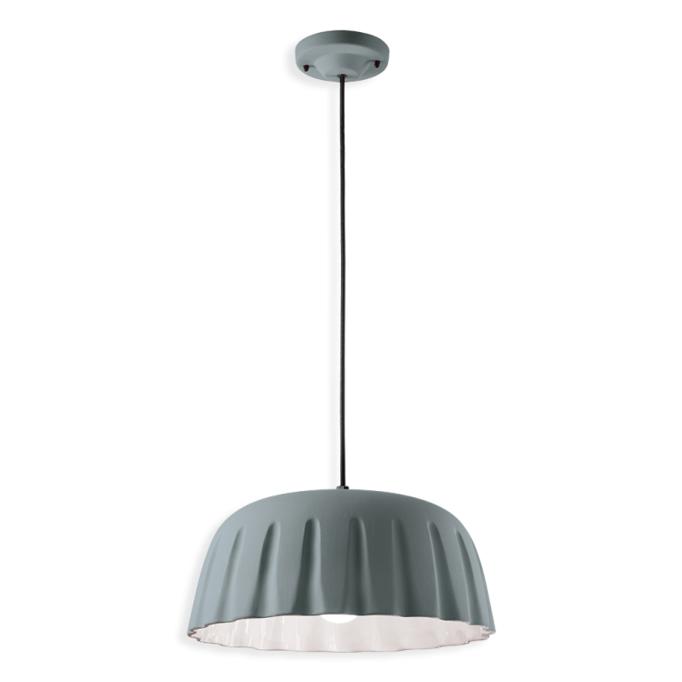 Ferro Luce Madame Grès C2570 Grey – Κρεμαστό Κεραμικό Φωτιστικό σε Ματ Γκρι με Λευκό Εσωτερικό